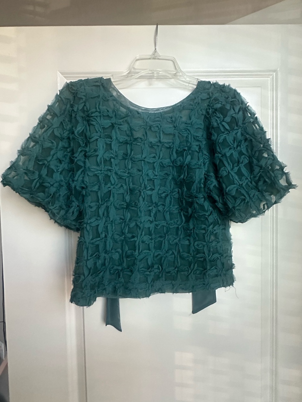 Women's Textured Teal Puff Sleeve Blouse